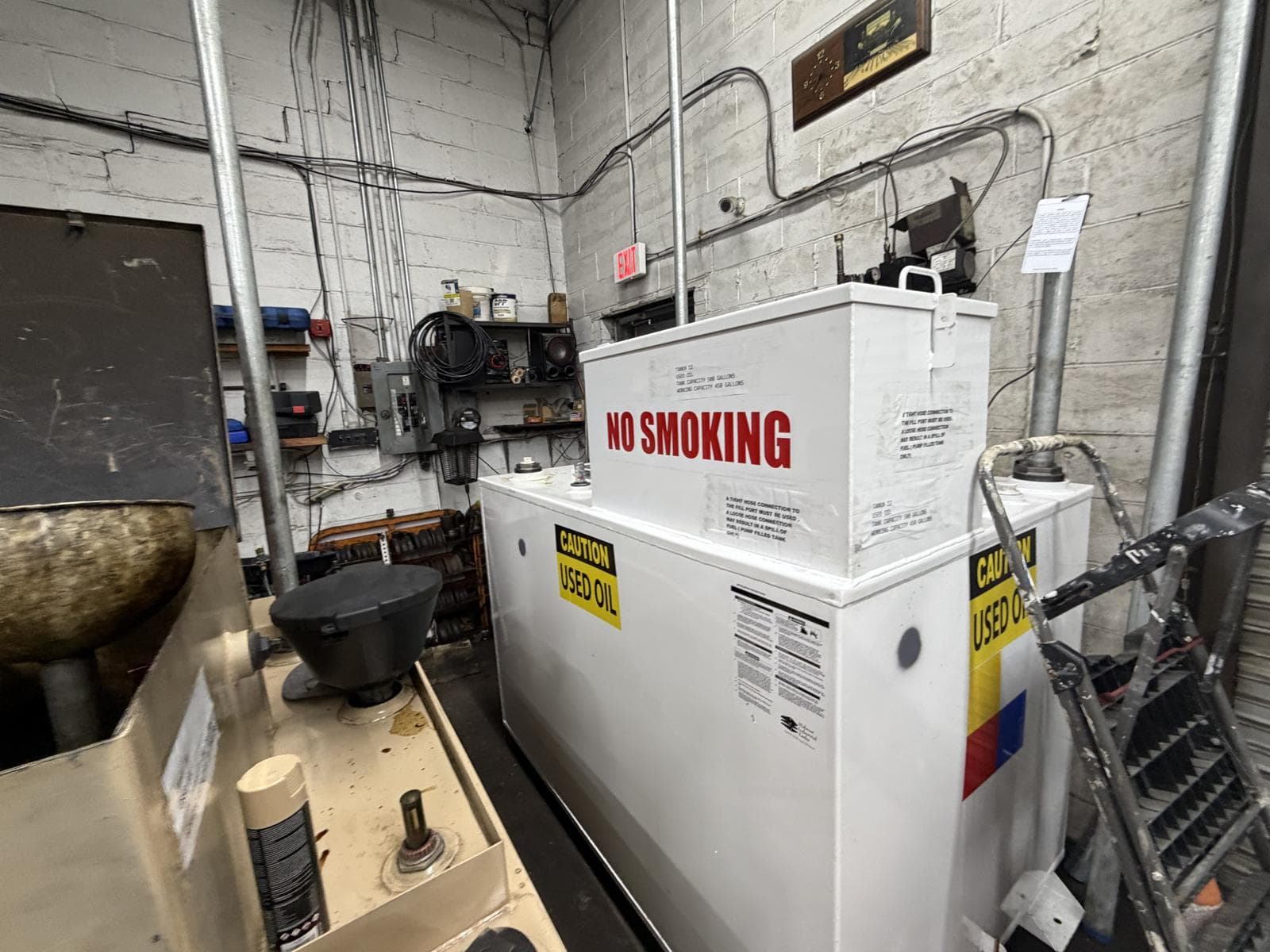Installed 500-gallon used-oil tank serving the repair shop heater