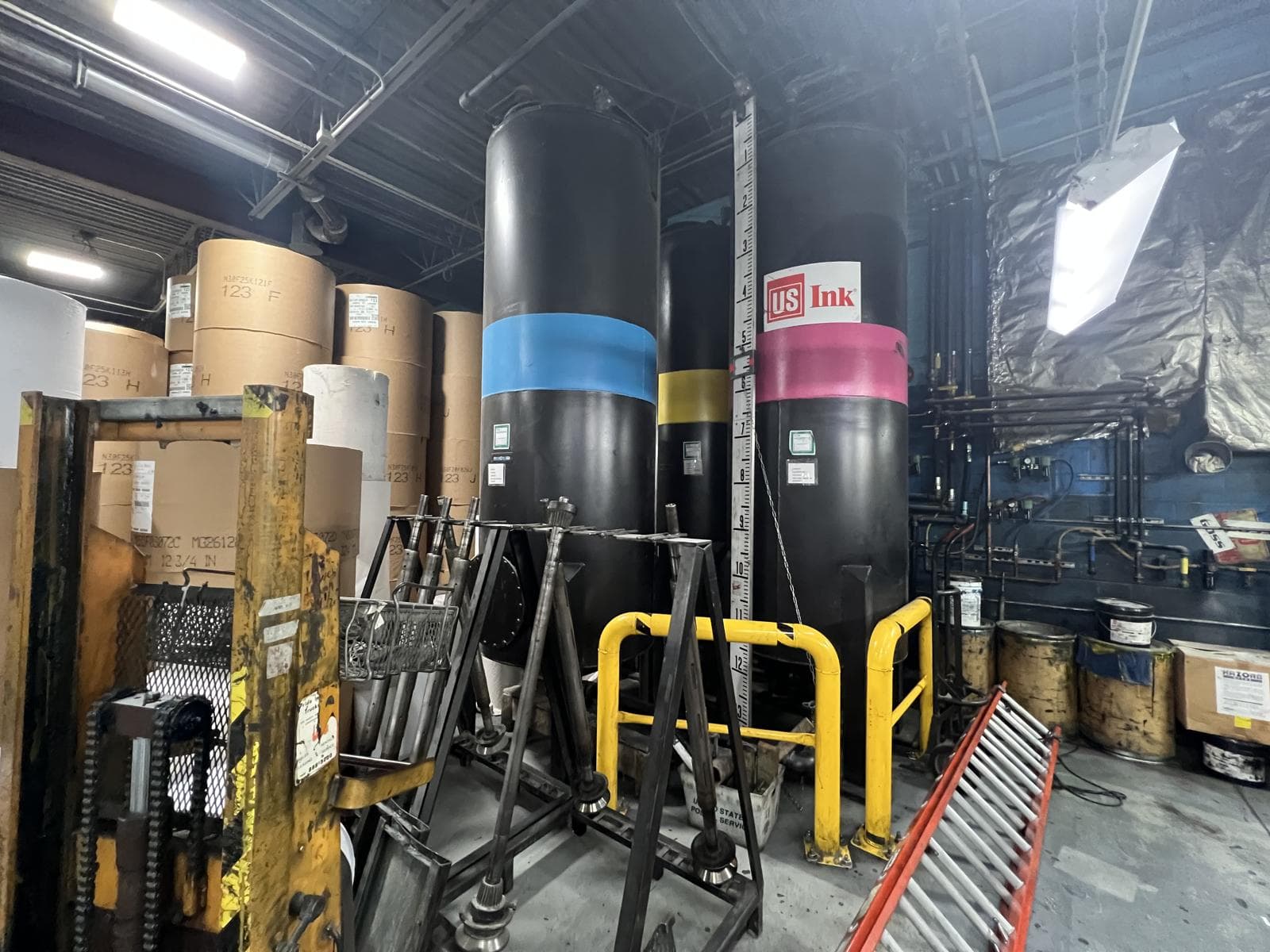 Existing indoor ink-storage tanks retained in the Atlantic Color modification design