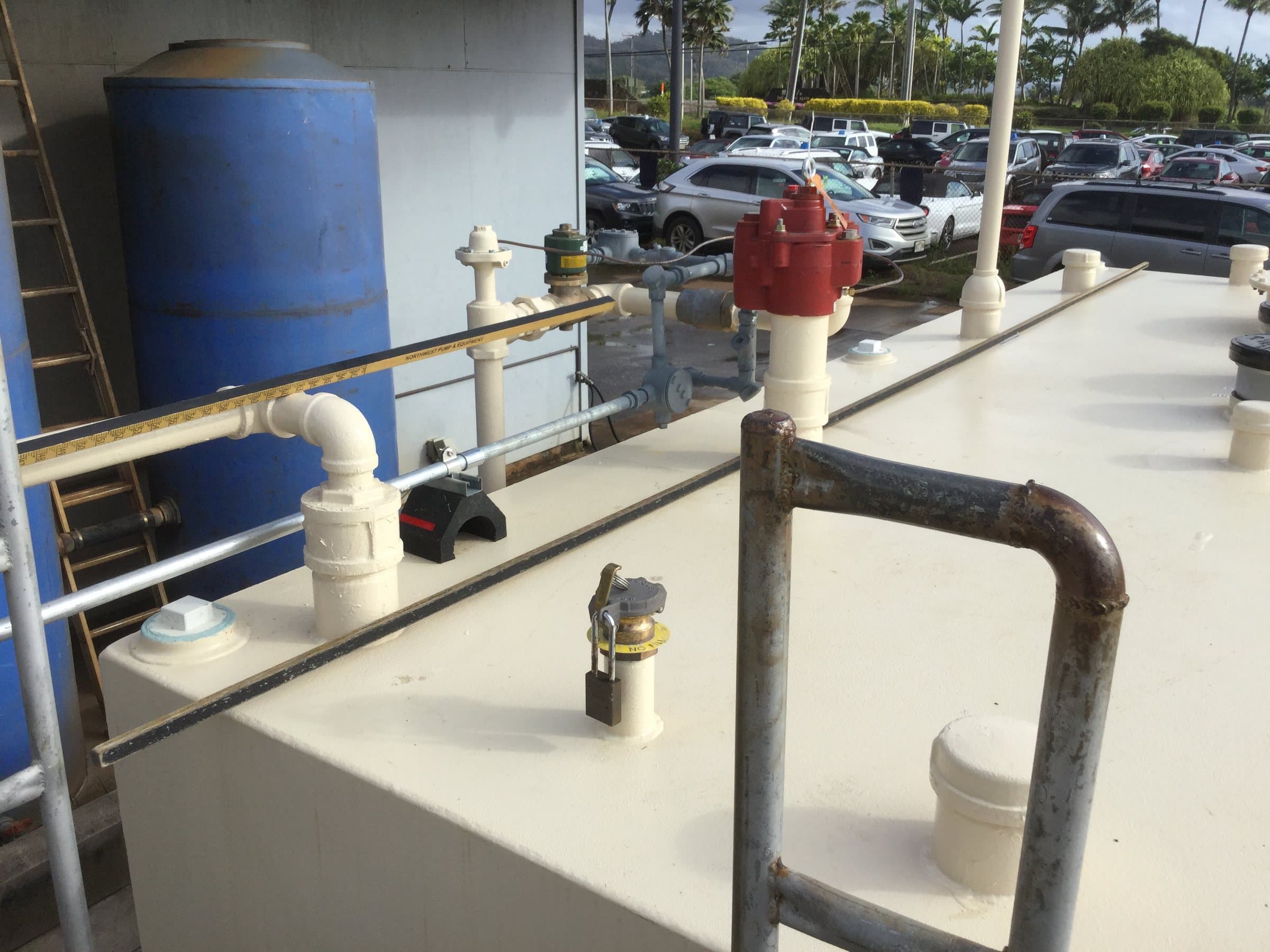 Aboveground tank fill, vent and piping details at a fueling facility.